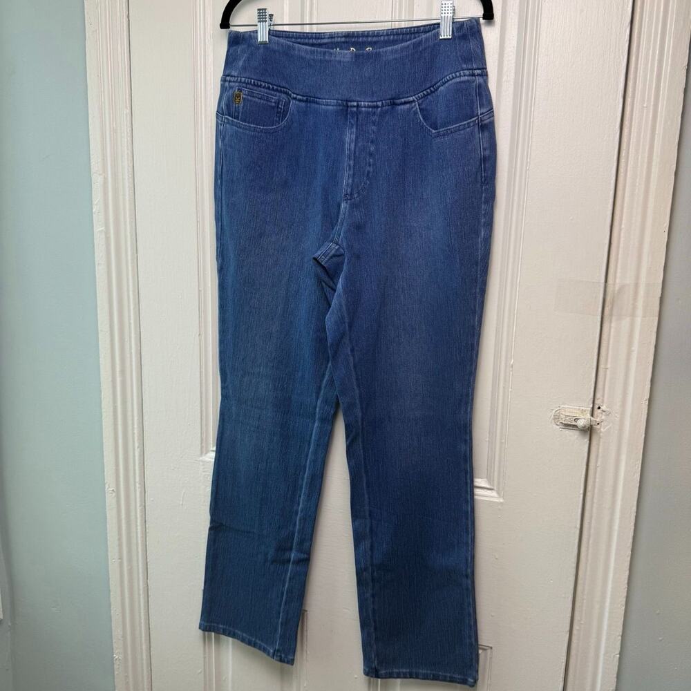 Belle by Kim Gravel Flexibelle Pants Womens 12 Straight Leg Medium Wash NWOT - Picture 1 of 9